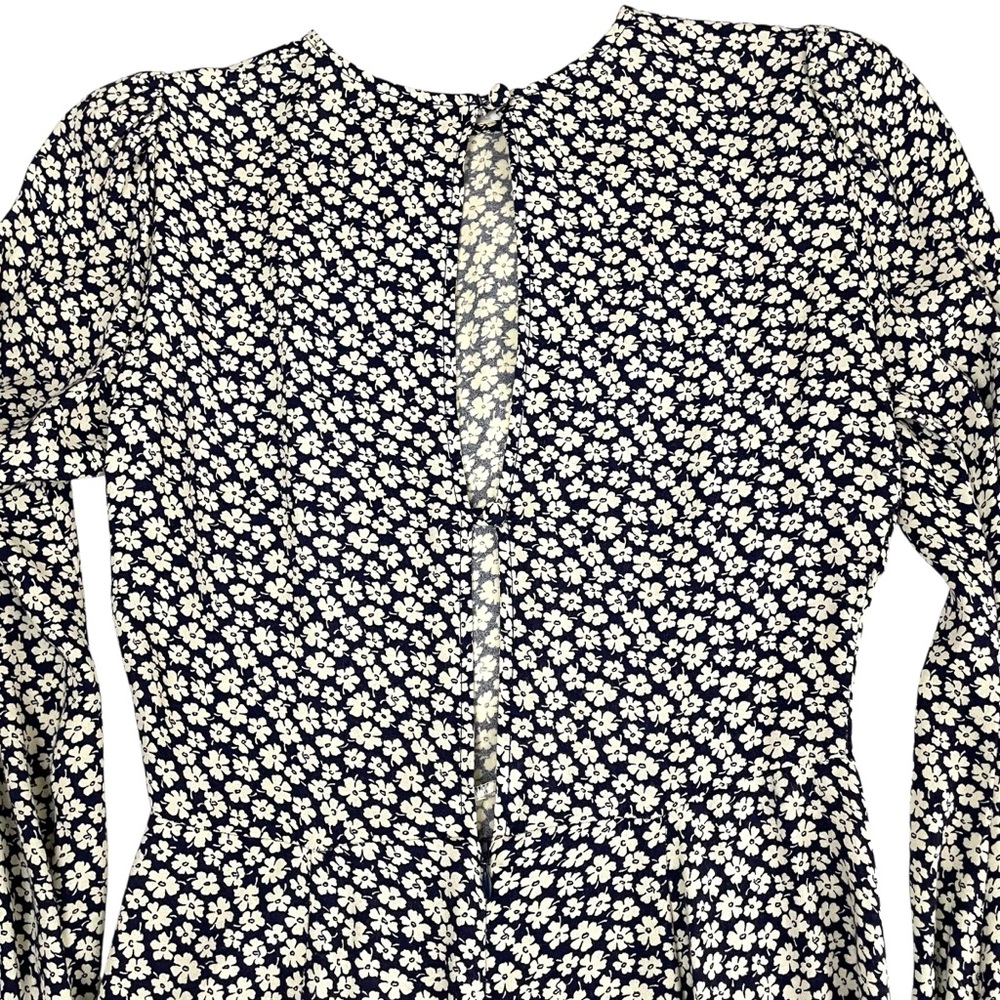 Reformation Josephine Long Sleeve Floral Midi Dress Navy Blue - Picture 11 of 12